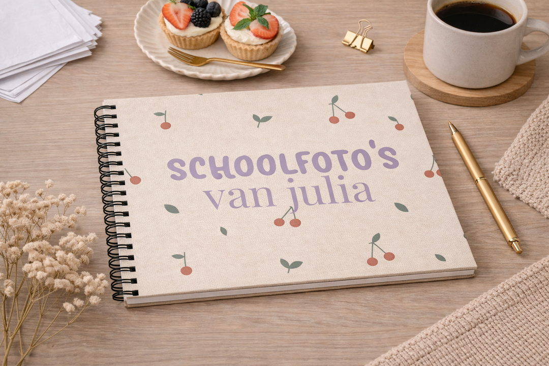 Schoolfotoboek linnen cherry