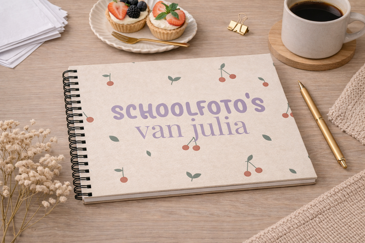 Schoolfotoboek linnen cherry