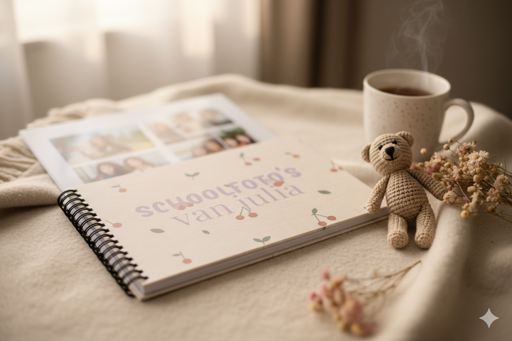 Schoolfotoboek linnen cherry